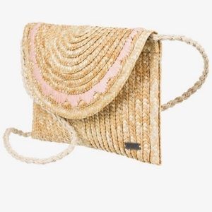 Roxy Straw Crossbody Clutch with Pink Accent